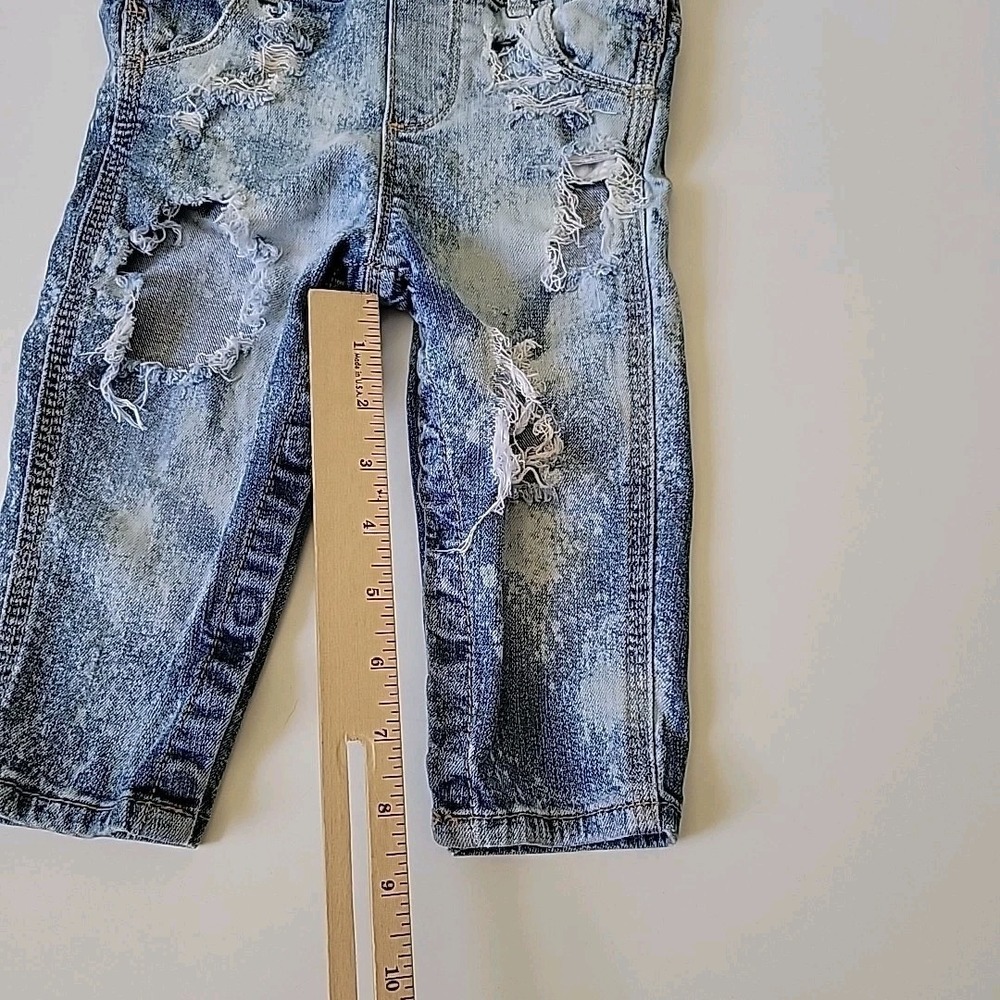 OshKosh B'Gosh Vestpak Distressed Stone Wash Denim Overalls 12M Snap Leg Casual - Picture 12 of 14